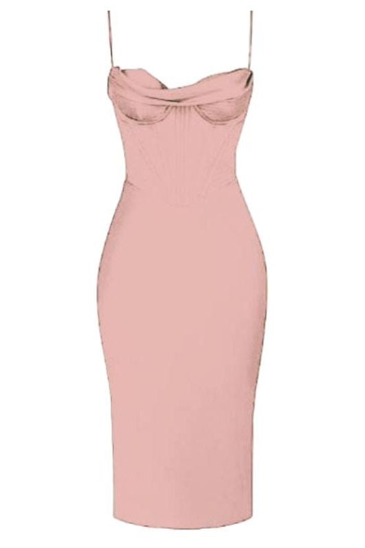 Woman wearing a figure flattering  Indi Bodycon Dress - Dusty Pink BODYCON COLLECTION