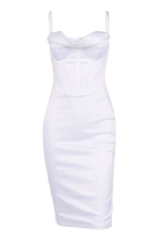 Woman wearing a figure flattering  Indi Bodycon Dress - Pearl White BODYCON COLLECTION