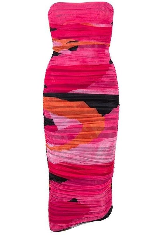 Woman wearing a figure flattering  Isla Bodycon Wrap Midi Dress - Hot Pink BODYCON COLLECTION