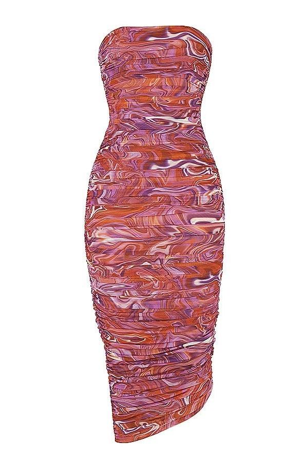 Woman wearing a figure flattering  Isla Bodycon Wrap Midi Dress - Magenta Pink BODYCON COLLECTION