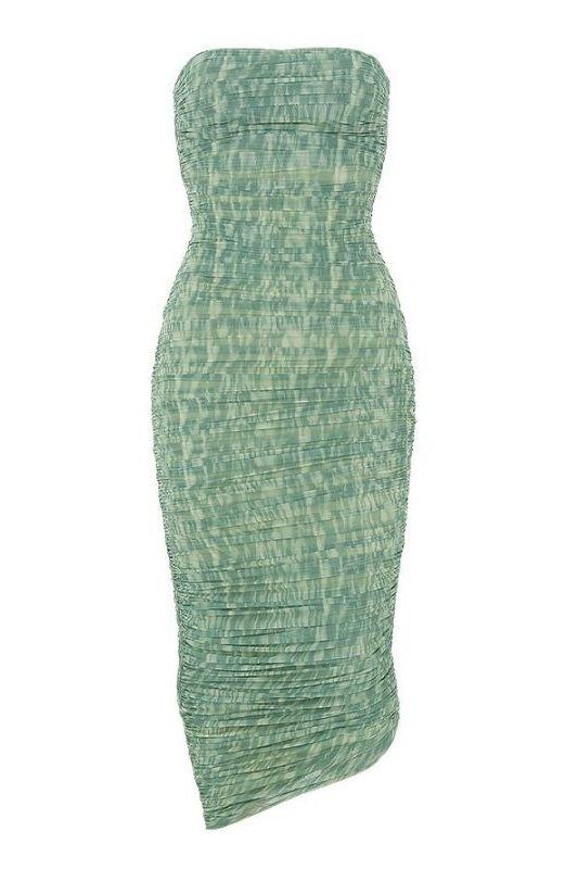 Woman wearing a figure flattering  Isla Bodycon Wrap Midi Dress - Mint Green BODYCON COLLECTION