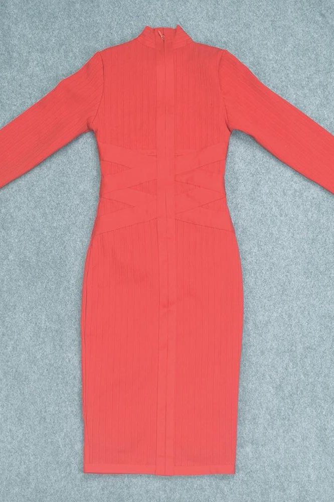 Jane Long Sleeve Bodycon Midi Dress - Lipstick Red