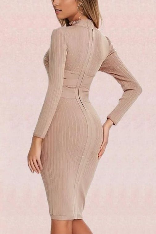 Jane Long Sleeve Bodycon Midi Dress - Nude