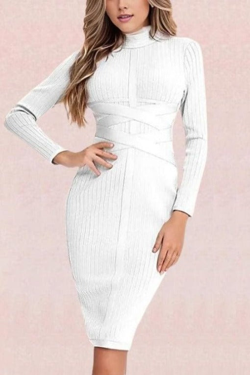 Jane Long Sleeve Bodycon Midi Dress - Pearl White