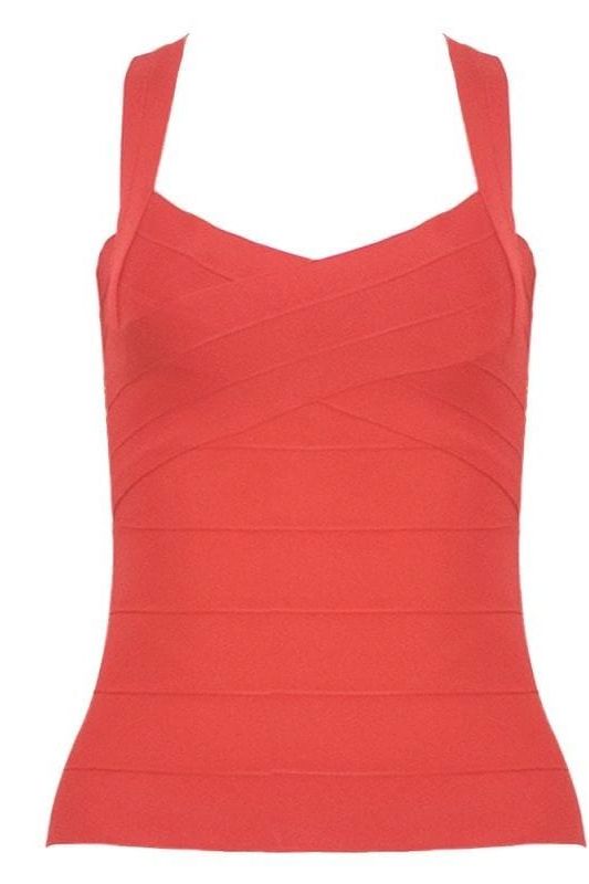 Woman wearing a figure flattering  Jay Bandage Top - Lipstick Red BODYCON COLLECTION