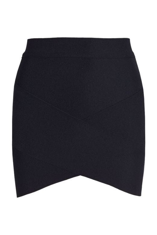 Woman wearing a figure flattering  Jay High Waist Bandage Mini Skirt - Classic Black BODYCON COLLECTION