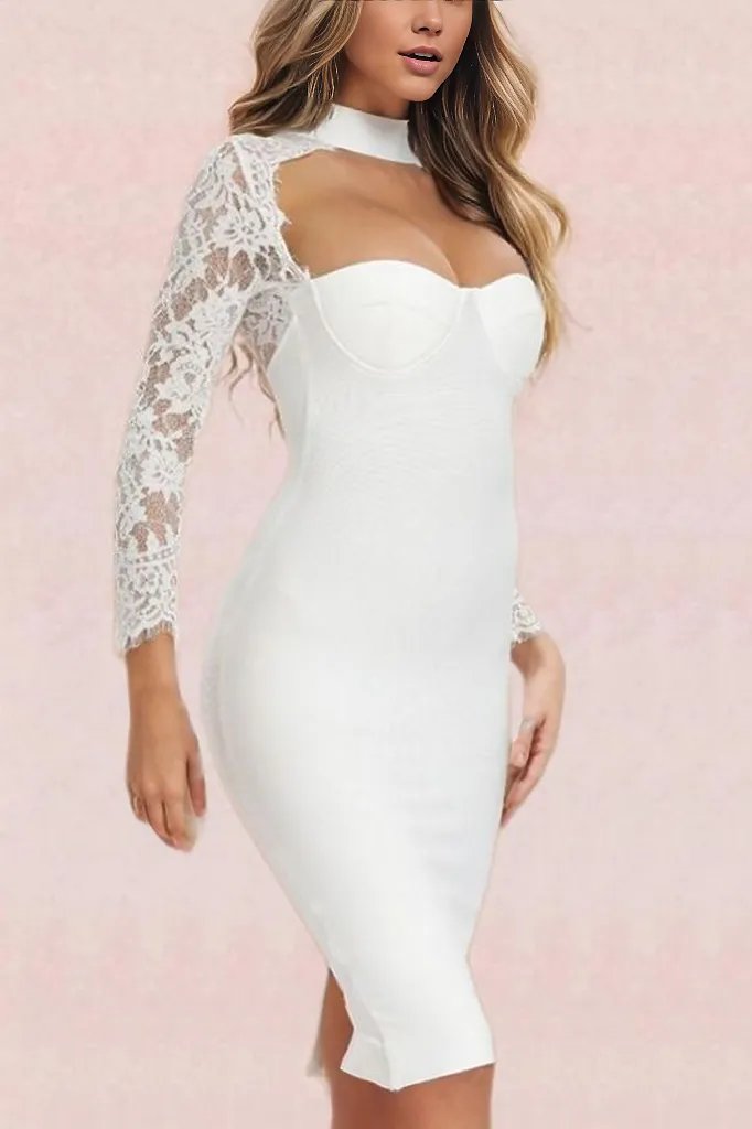 Kailey Long Sleeve Bandage Dress - Pearl White