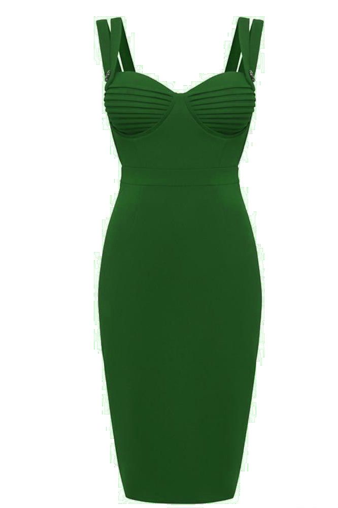 Woman wearing a figure flattering  Kate Bandage Dress - Emerald Green Bodycon Collection