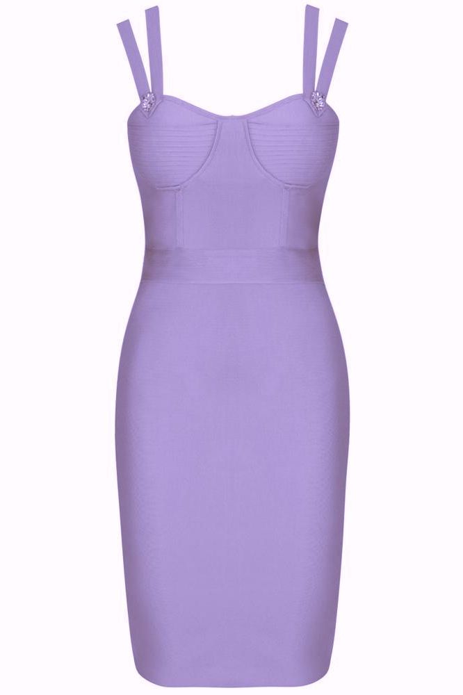 Woman wearing a figure flattering  Kate Bandage Dress - Violet Bodycon Collection