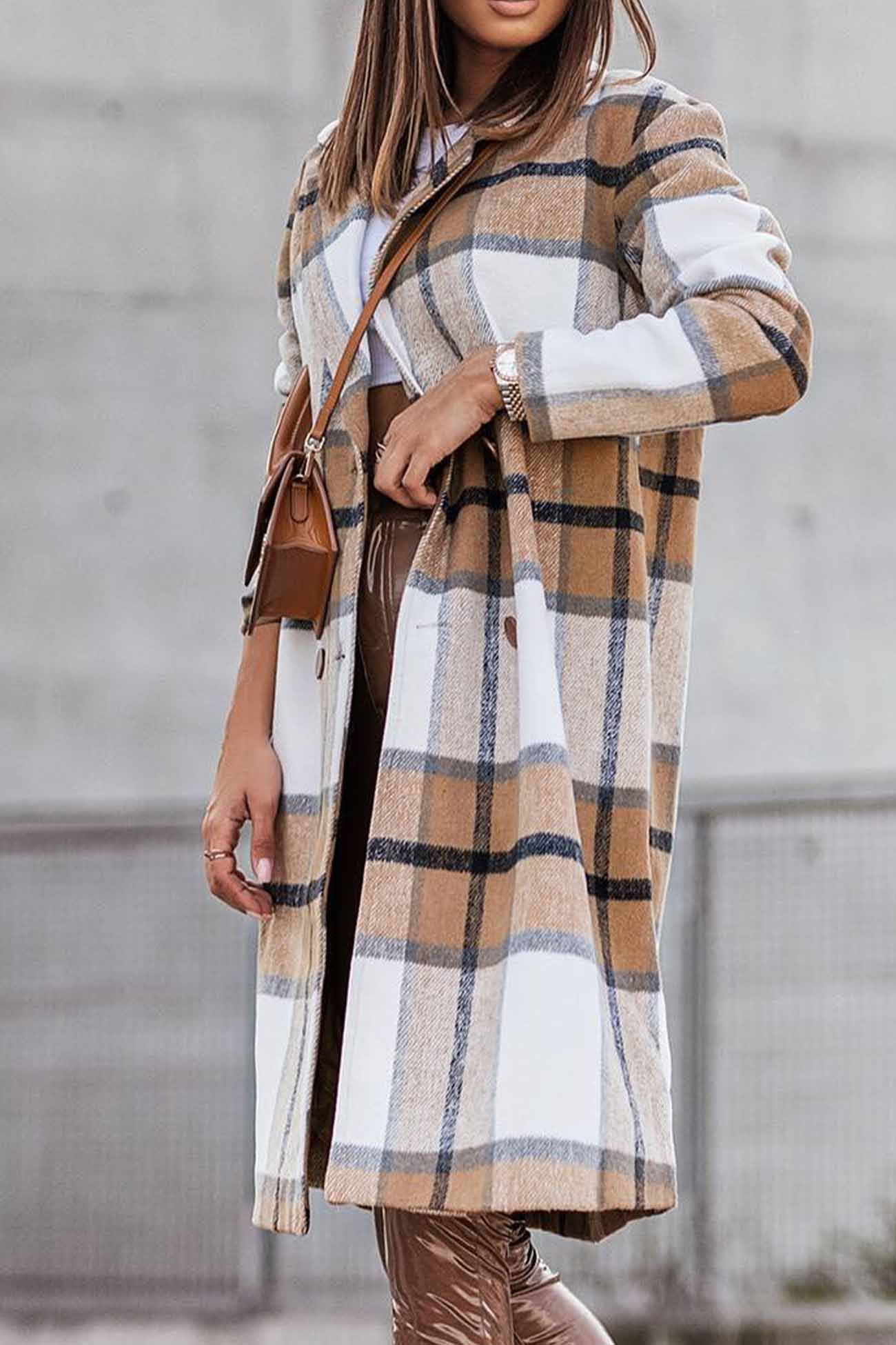 Lapel Double Breasted Multi Plaid Jacket