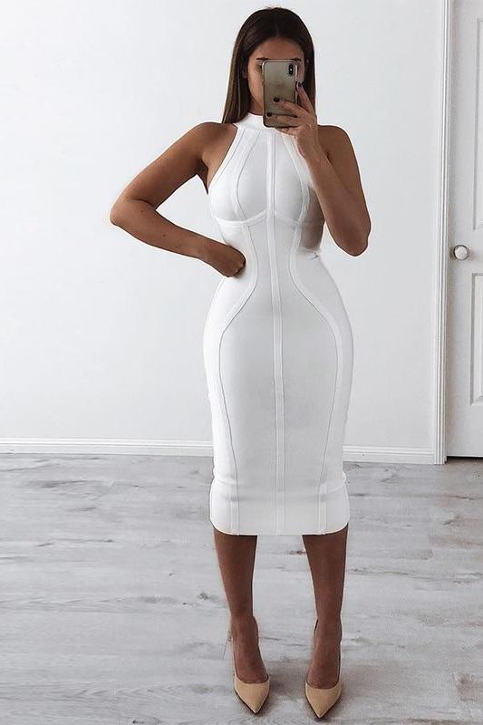 Lea Bandage Midi Dress - Pearl White