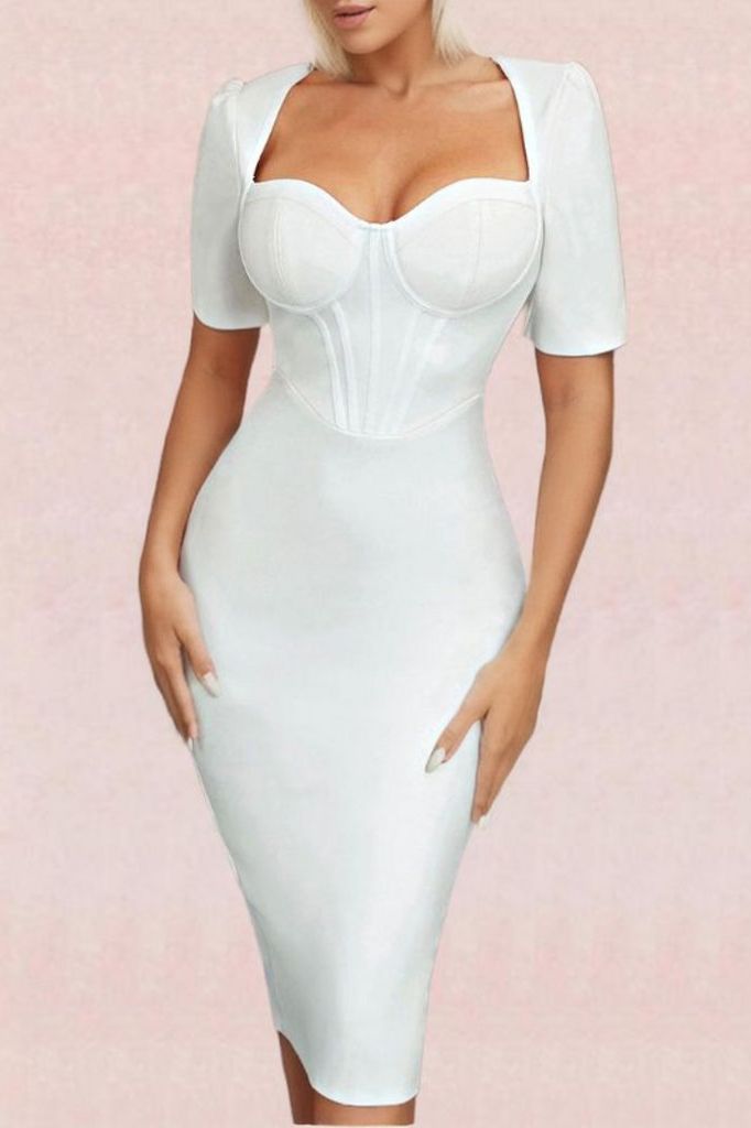 Lola Short Sleeve Bodycon Midi Dress - Pearl White