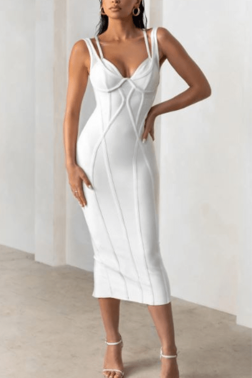 Lucy Bandage Midi Dress - Pearl White