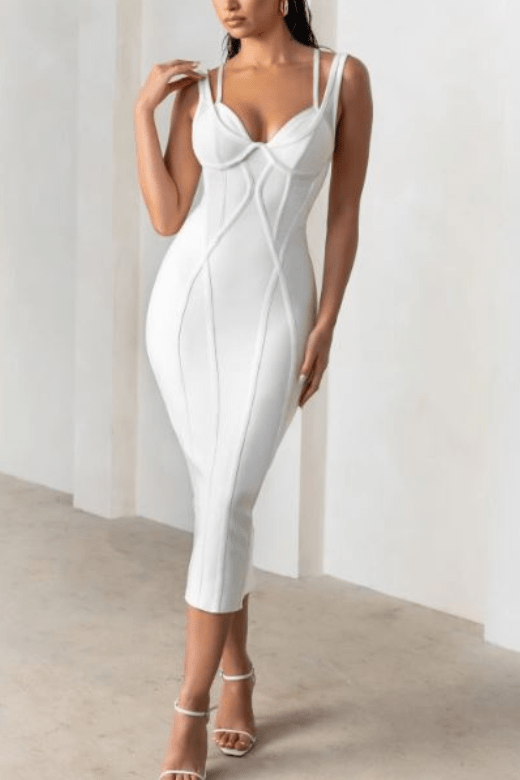 Lucy Bandage Midi Dress - Pearl White