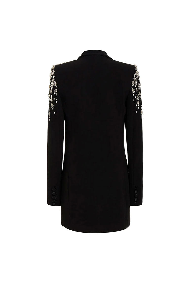 Luxury Lapel Long Sleeve Cinch Waist Double Breasted Crystal Party Blazer