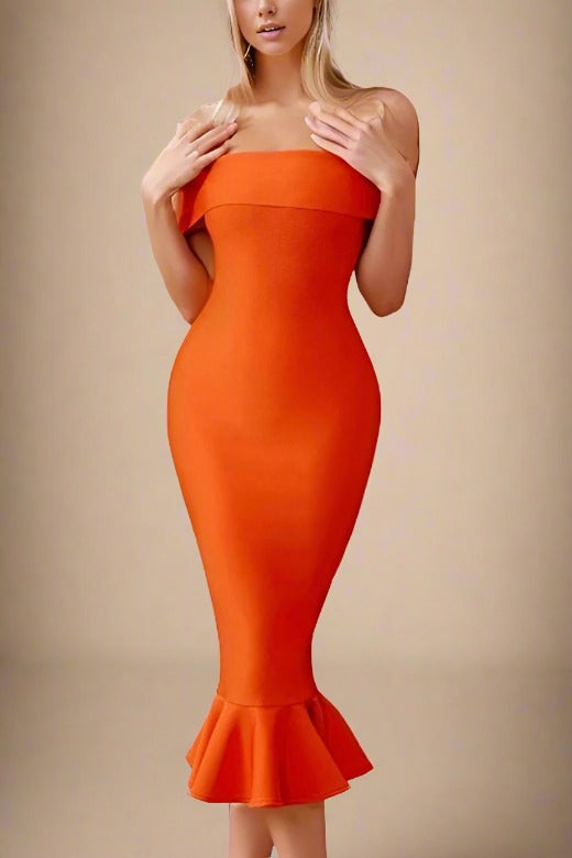 Mandy Bodycon Midi Dress - Apricot Orange