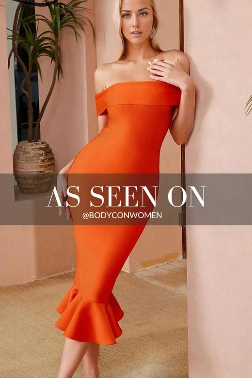 Mandy Bodycon Midi Dress - Apricot Orange