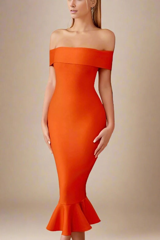 Mandy Bodycon Midi Dress - Apricot Orange