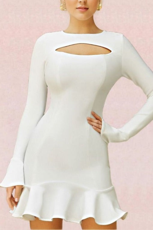 Mary Long Sleeve Bodycon Mini Dress - Pearl White