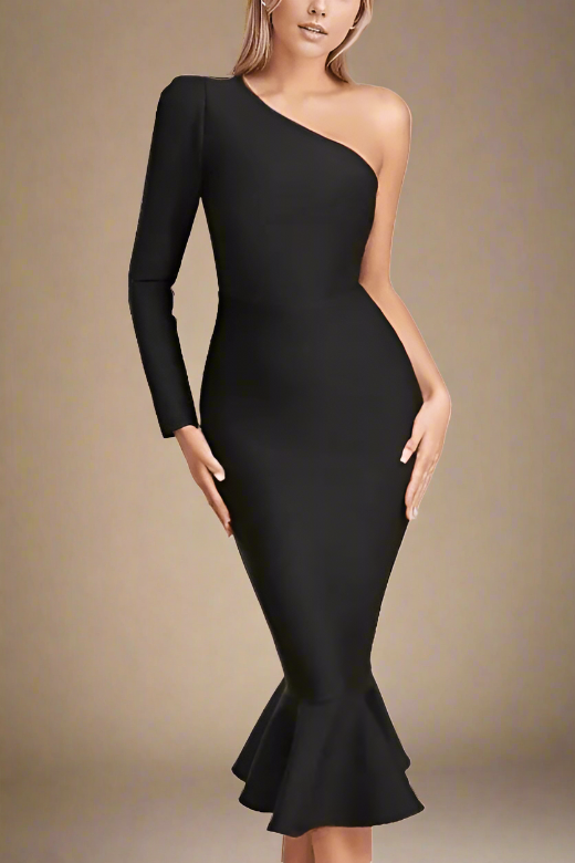 Ollie Long Sleeve Bodycon Midi Dress - Classic Black