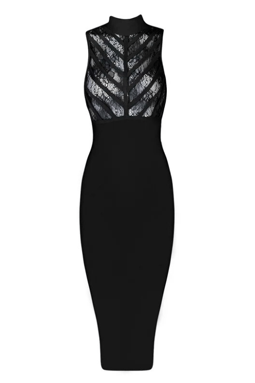 Woman wearing a figure flattering  Paige Bodycon Dress - Classic Black BODYCON COLLECTION