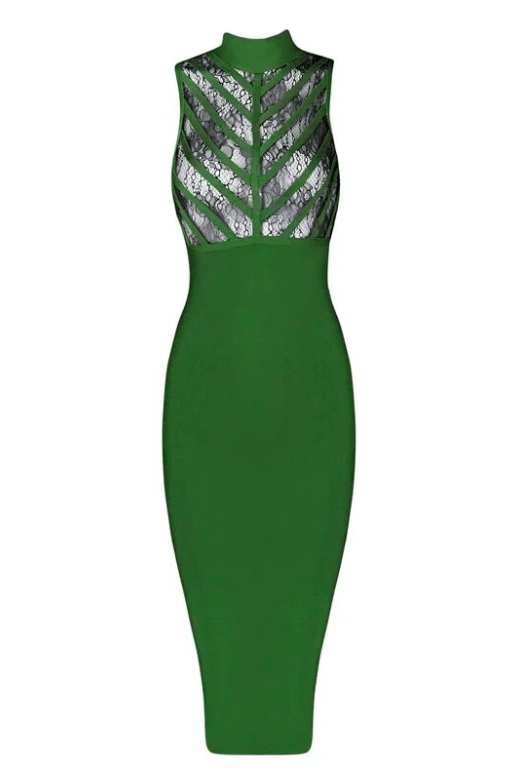 Woman wearing a figure flattering  Paige Bodycon Dress - Emerald Green BODYCON COLLECTION