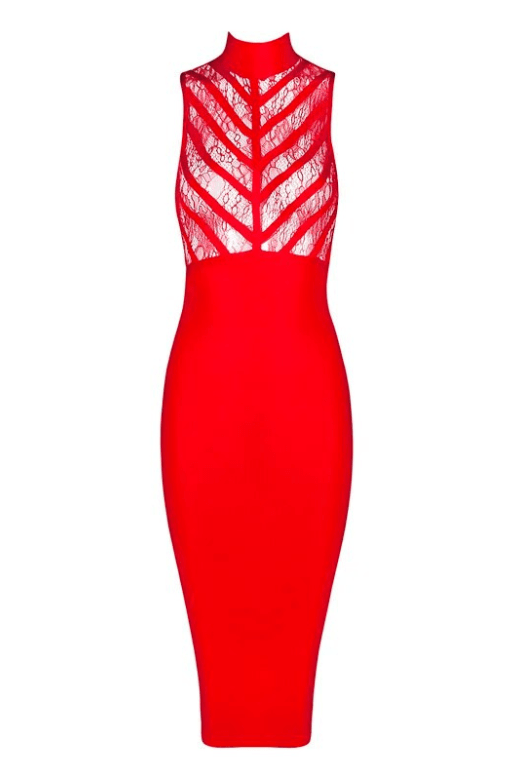 Woman wearing a figure flattering  Paige Bodycon Dress - Lipstick Red BODYCON COLLECTION