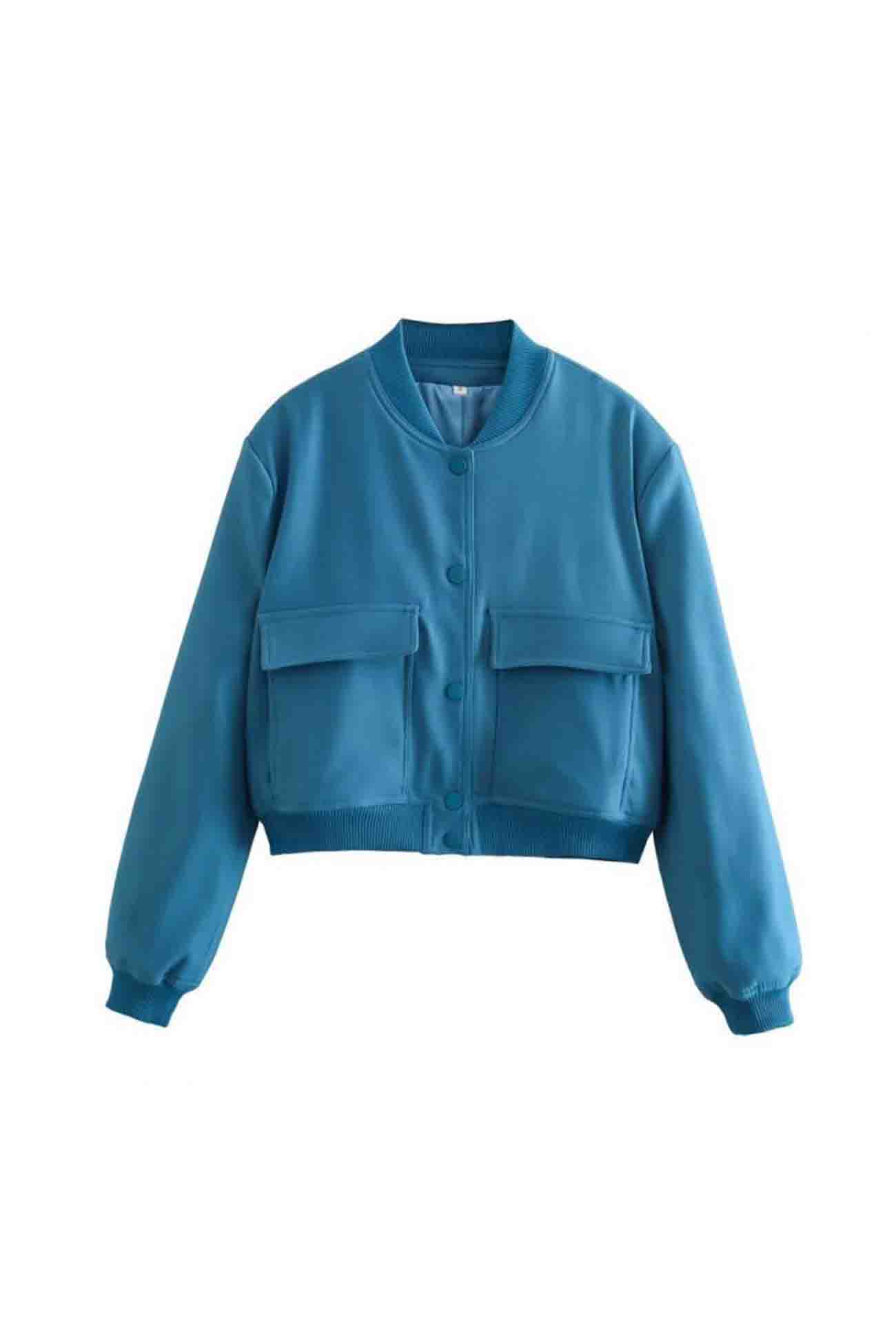 Solid Color Pocket Stand Collar Jacket