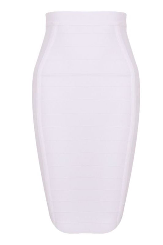 Woman wearing a figure flattering  Pencil High Waist Bandage Knee Length Cocktail Skirt - Pearl White BODYCON COLLECTION