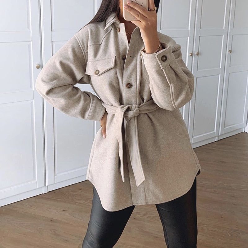 Shadya Belted Wool Shirt Coat