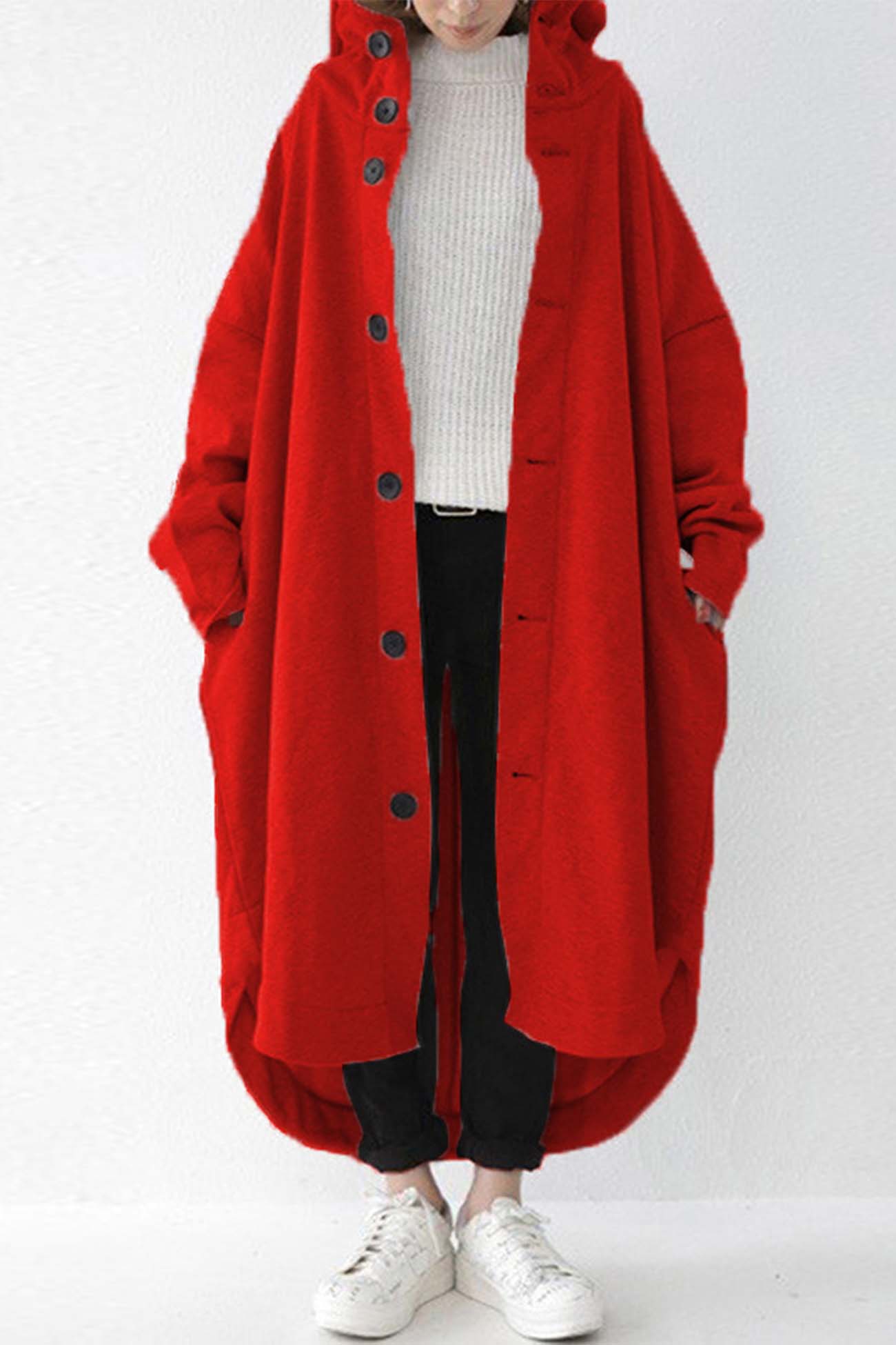 Hooded Pocket Button-up Coat