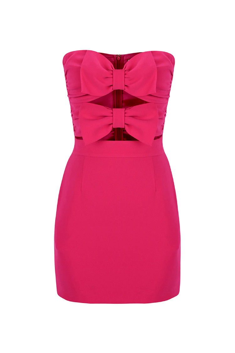 Sexy Big Bow Trim Sweetheart Cutout Strapless Bodycon Party Mini Dress