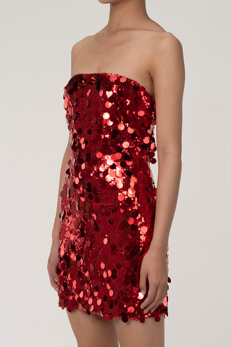 Sparkly Strapless Bodycon Embellished Layered Sequin Party Mini Dress