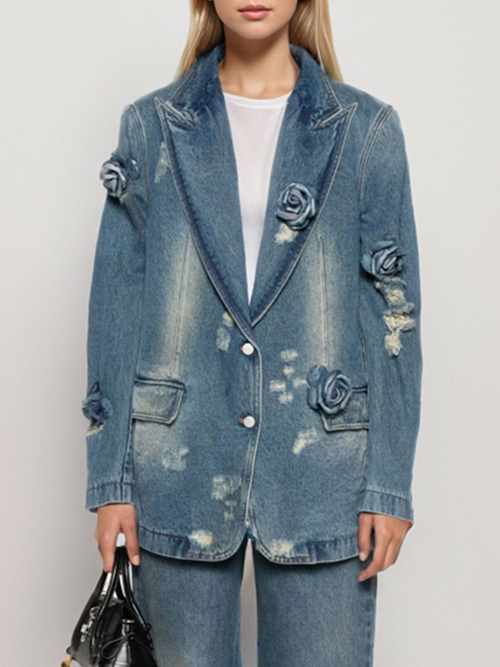 Utay Applique Denim Blazer - Fashion Pov