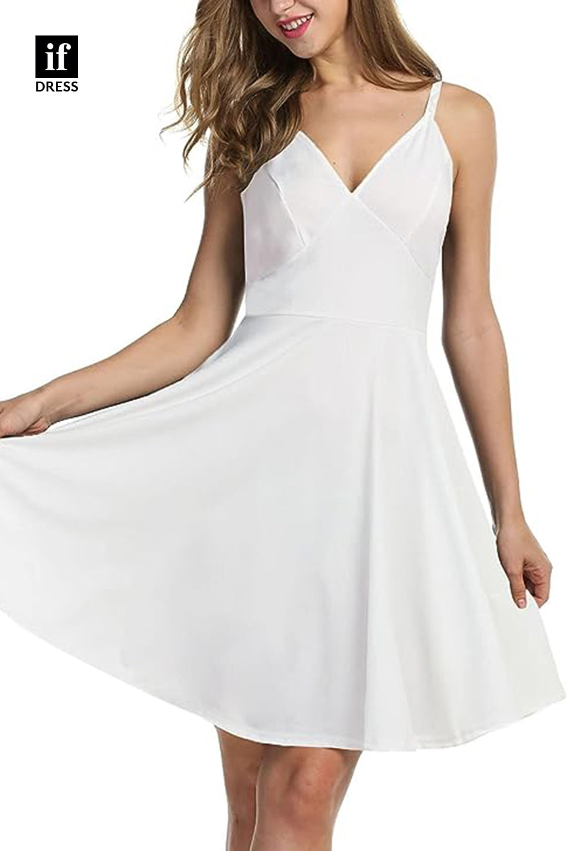 F1537 - Simple A-Line V-Neck Satin Short Cocktail Homecoming Party Dress