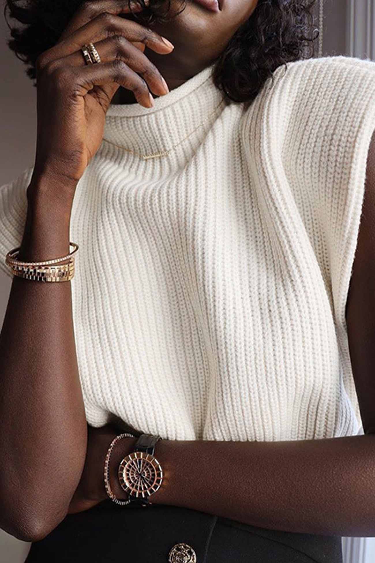 Solid Mock Neck Sleeveless Sweater