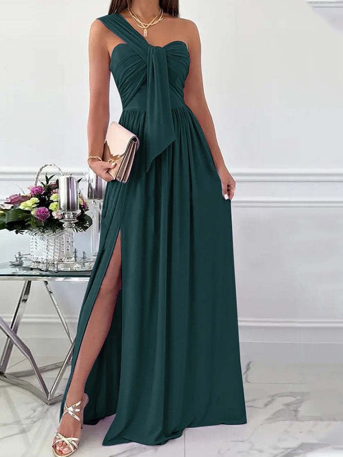 Simple Sleeveless Off Shoulder Slit Dress