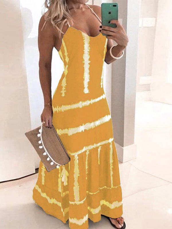 Sling Stripe Print Sleeveless Fitted Dress