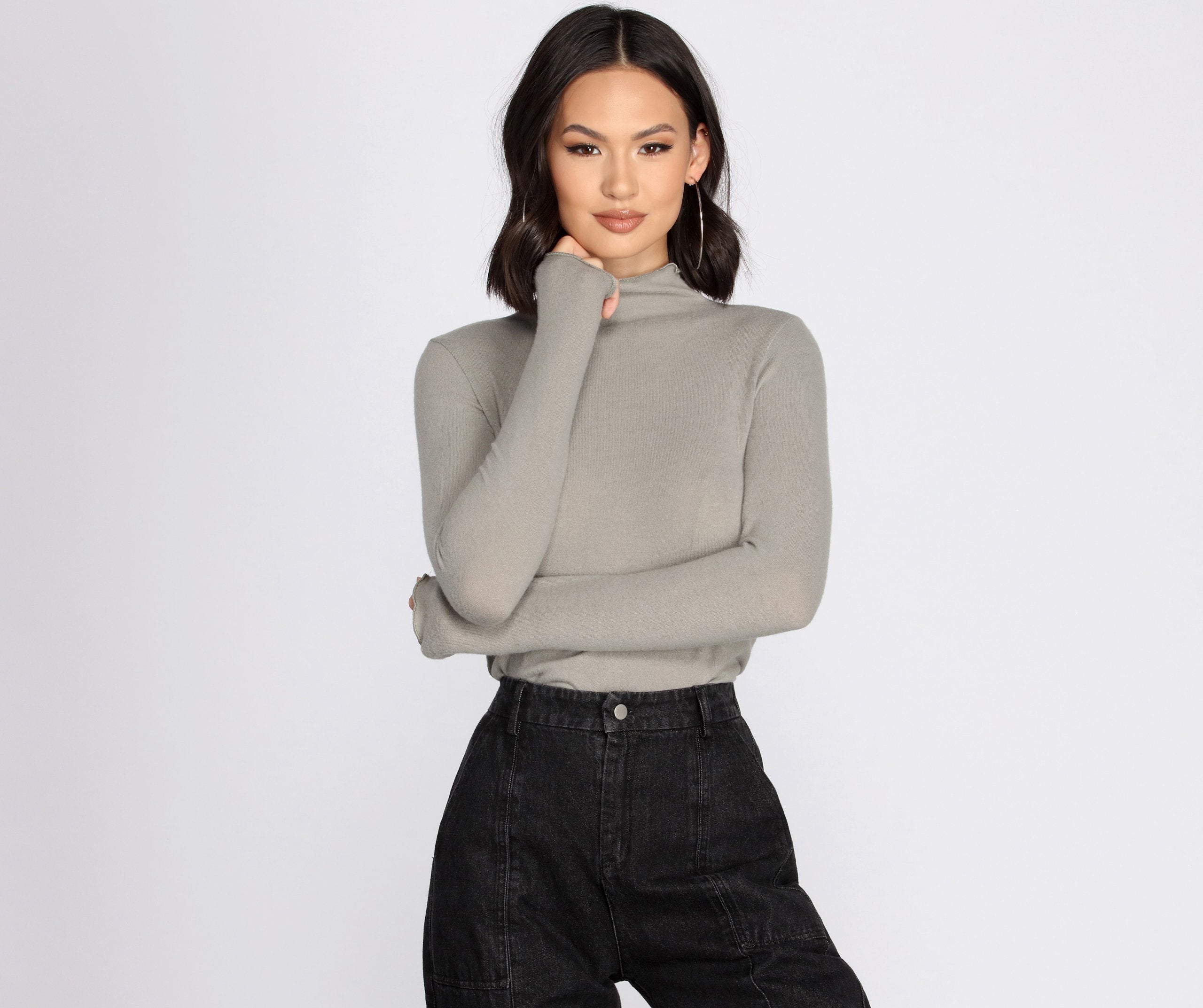 Brushed Knit Mock Neck Top