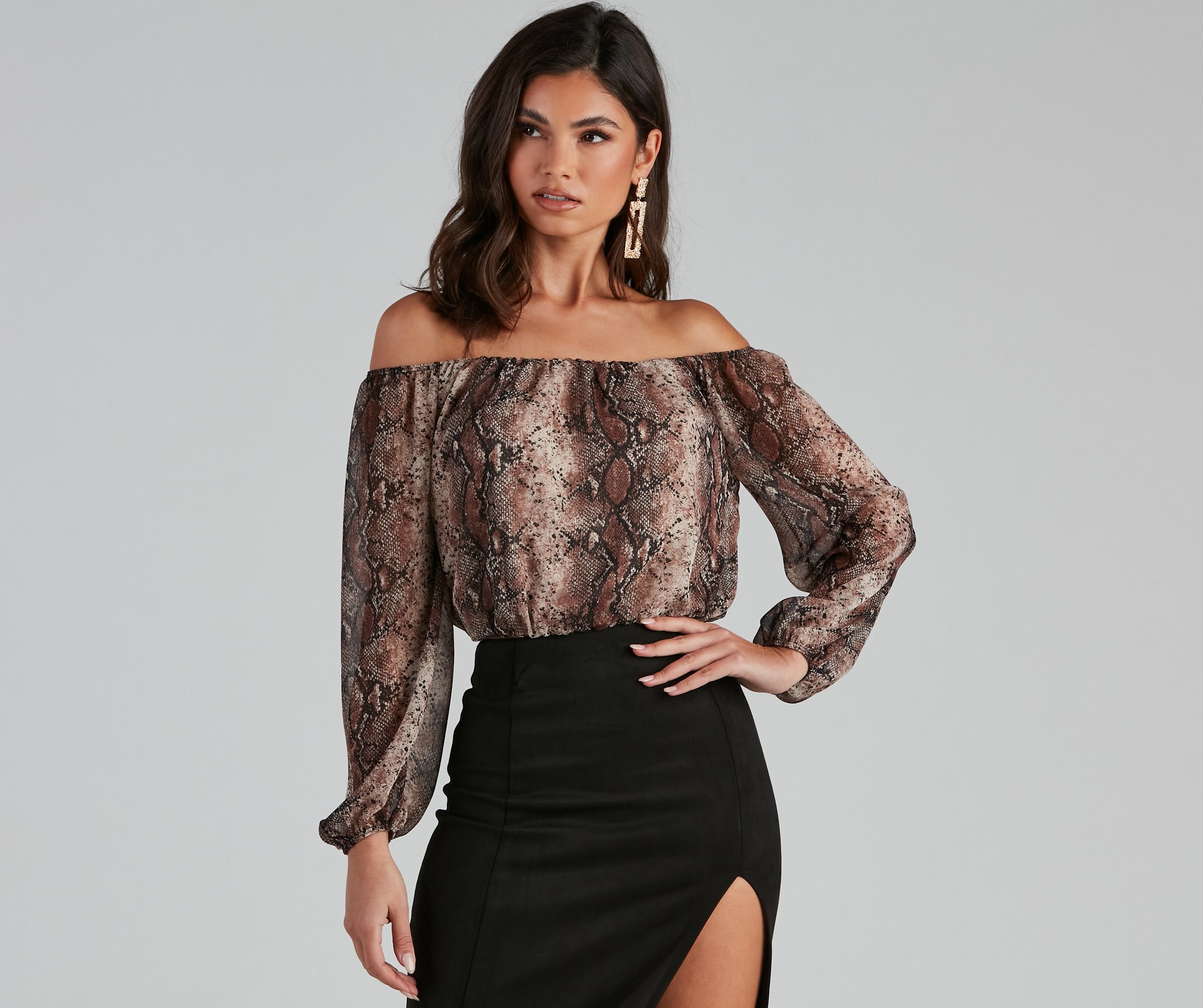 Chic Viper Chiffon Off-The-Shoulder Top