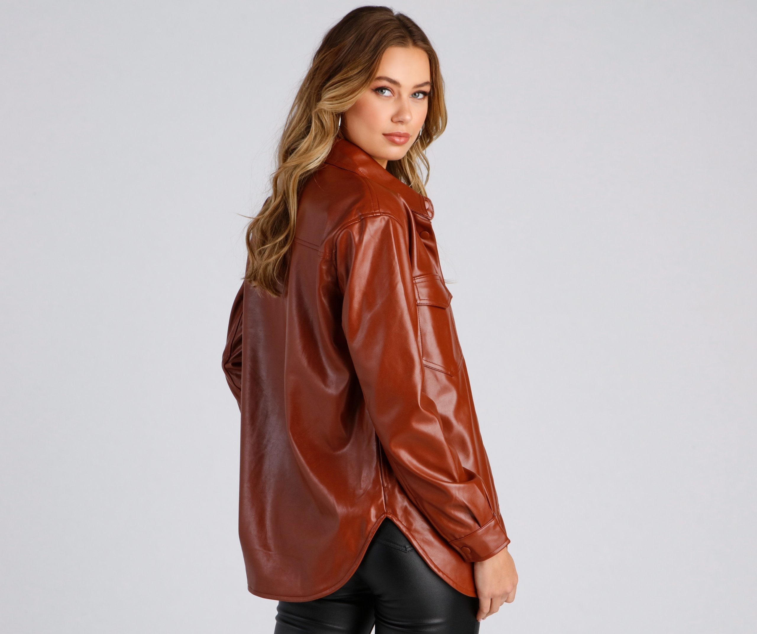 Casual-Chic Mood Faux Leather Shacket