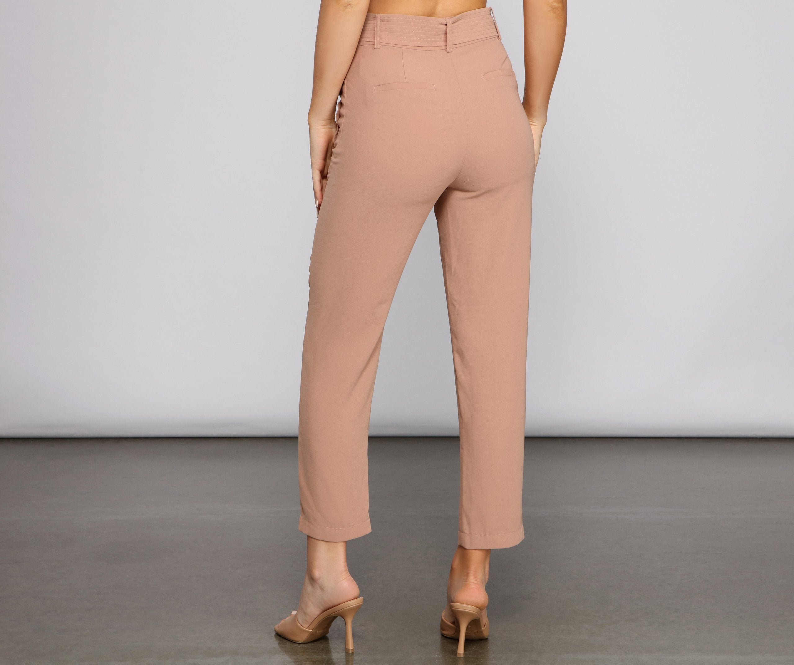 Classic High Waist Belted Tapered Pants