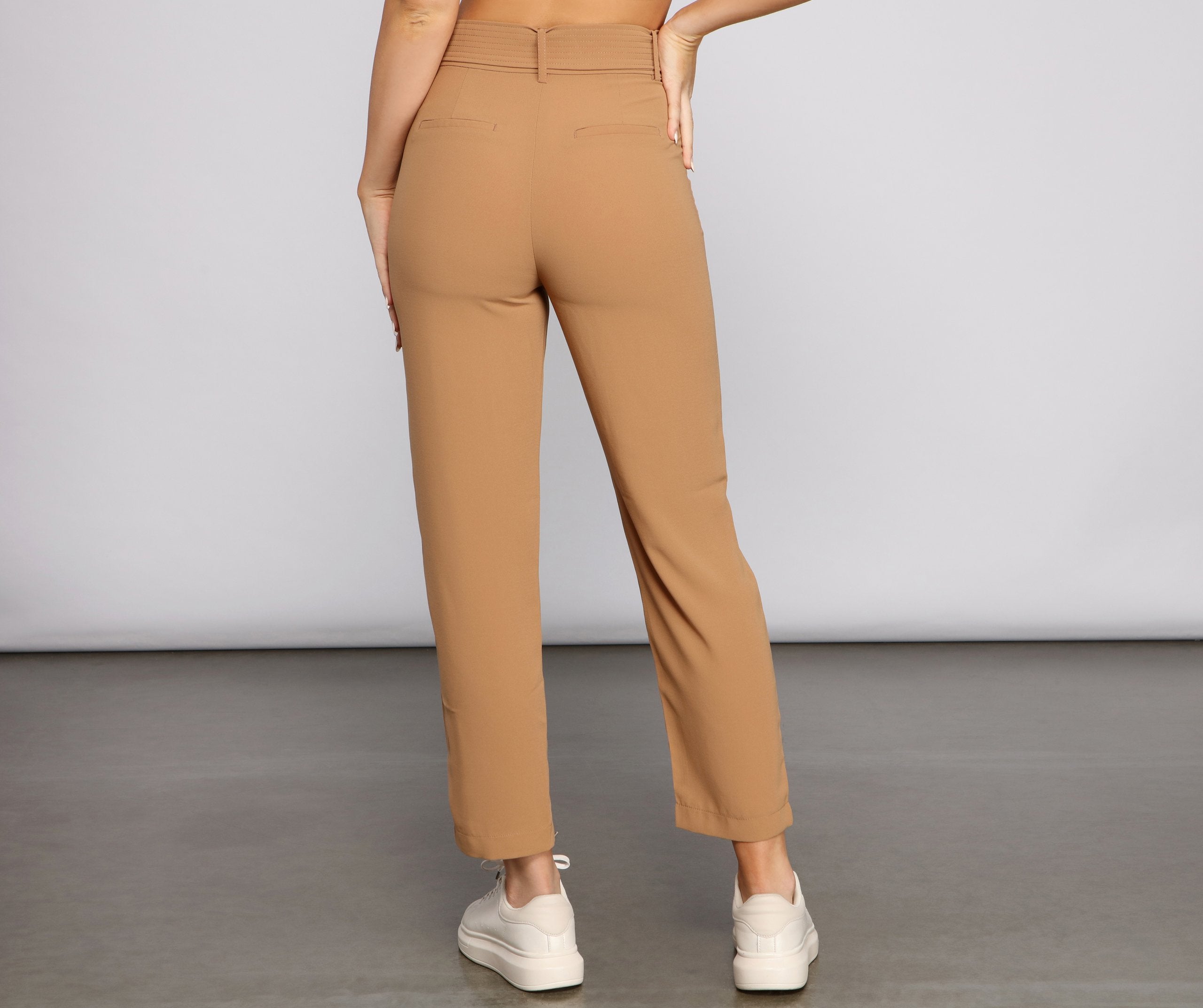 Classic High Waist Belted Tapered Pants