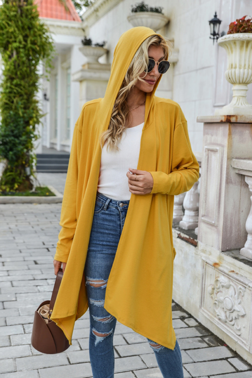 Solid Color Long Sleeve Hooded Coat