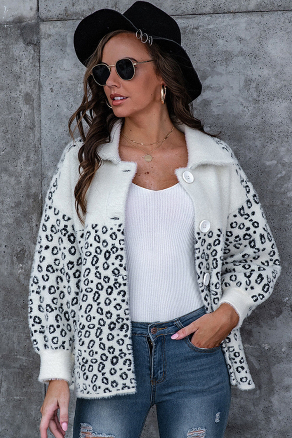 Leopard Print Stitching Button Plush Coat