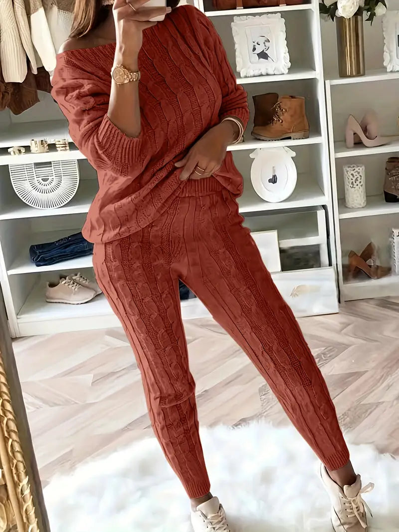 Knitted Matching Sweater & Pants Outfits Two-piece Set