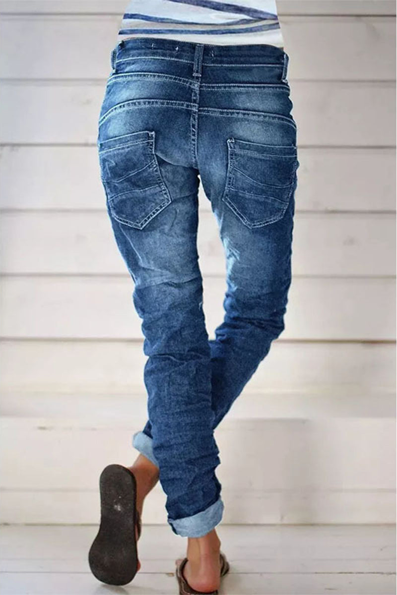 Casual Street Solid Make Old Patchwork High Waist Denim Jeans