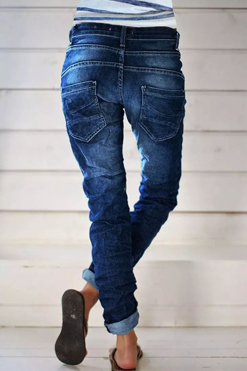 Casual Street Solid Make Old Patchwork High Waist Denim Jeans