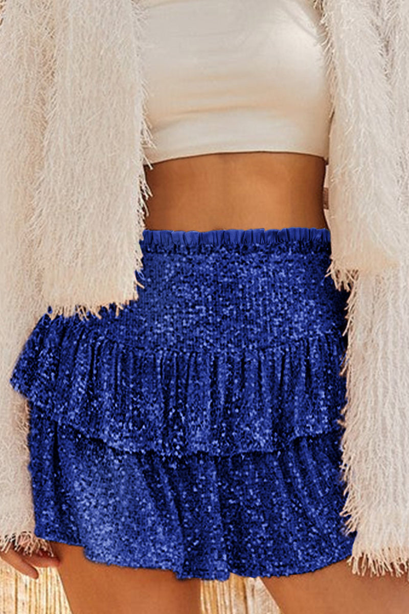 Casual Solid Sequins Pleated High Waist Type A Patchwork Bottoms