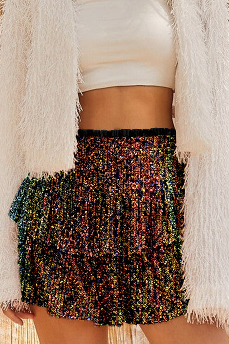 Casual Solid Sequins Pleated High Waist Type A Patchwork Bottoms